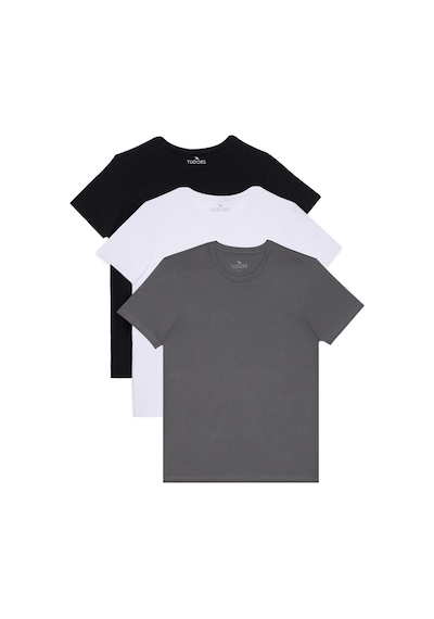Tudors Unisex 3'lü Paket Siyah-beyaz-k. Gri Slim Fit Dar Kesim %100 Pamuk Bisiklet Yaka Tişört-33122 Multi