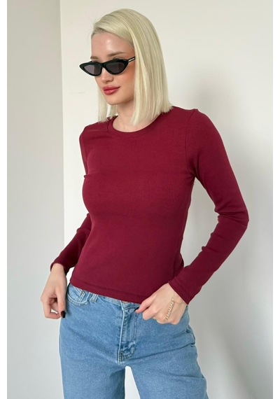 Madmext Bordo Bisiklet Yaka Slim Fit Kadın Body Mg2564 Bordo