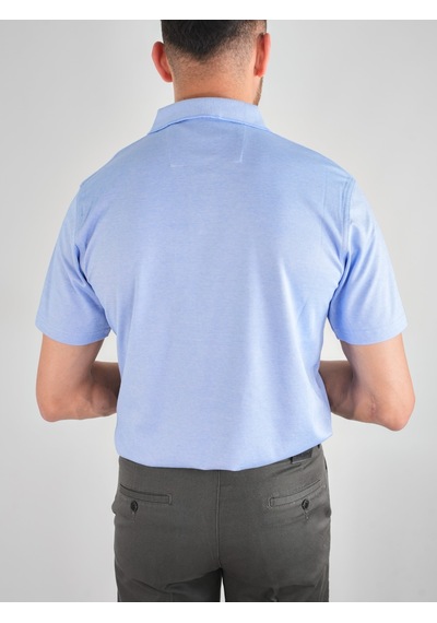 Erkek Yakalı Cepli Penye Mavi Baba Tshirt Mavi