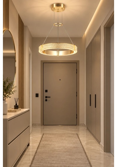 Modern Premium Gold Led Sarkıt Avize Salon Oturma Odası Yemek Odası Avizesi 25w 3 Renk Beyaz