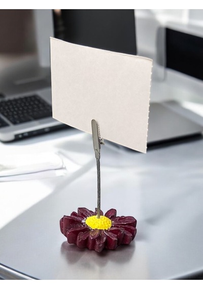 Bordo Renkli Papatya Fotoğraf Not Tutacağı Ofis Masası Tutucu Hediyelik Tutacak Bordo