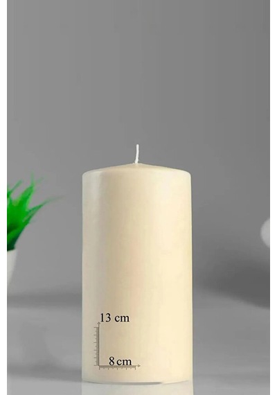 Silindir Kütük Mum Krem Lavanta Kokulu Genişlik 8 Cm - Yükseklik 13 Cm Krem