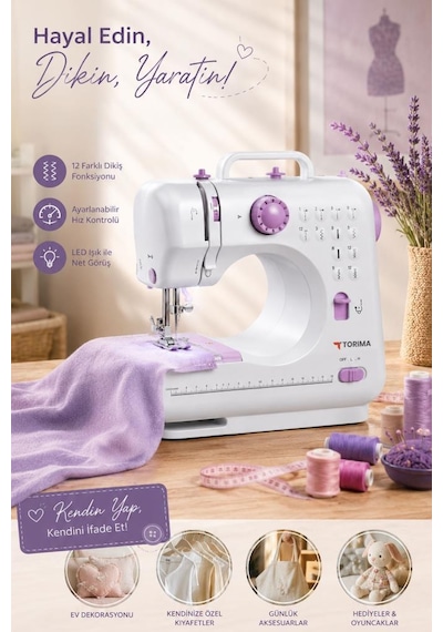 Torima DM01 12 Desenli Pedallı Ev Tipi Beyaz Mini Dikiş Makinesi
