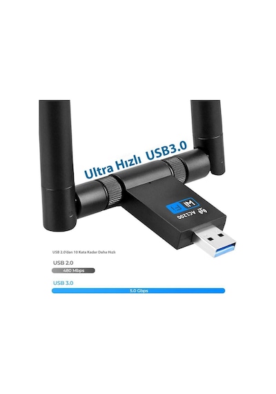 Dailytech Wi-Fi Adaptör Kablosuz Çift Antenli 1200Mbps USB 3.0 5G