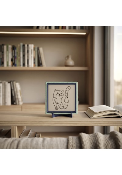 Çağdaş Tasarım Kedi Motifli Dekoratif Parça, Çalışma Masanız İçin Anlam Dolu Özel Hediye 10x10 Cm