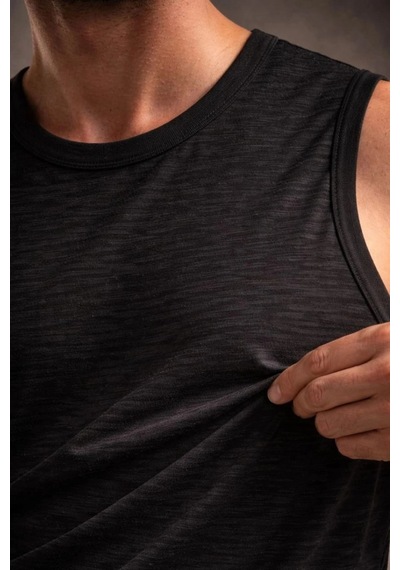 Freedom Store Erkek Flamlı Kumaş Kolsuz Atlet Günlük Fitness Spor T-shirt - Siyah