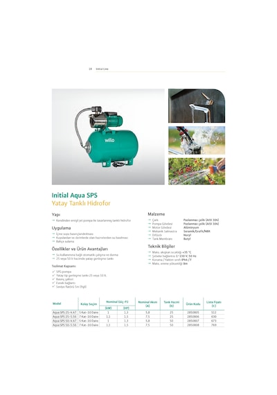 Wilo Initial Aqua Sps 25-5.56 Yatay Tanklı Hidrofor