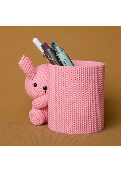 3d Baskı Knitted Kalemlik - Sevimli Karakterli Masaüstü Kalem Organizeri-pembe Çok Renkli