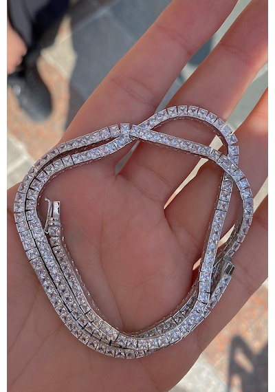 Gümüş Kare Taşlı Su Yolu 45 Cm Kolye Dy56e236 Altın - Gümüş