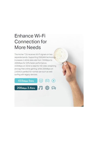 Archer T2u, 600mbps Kablosuz Dual Band Usb Adaptör
