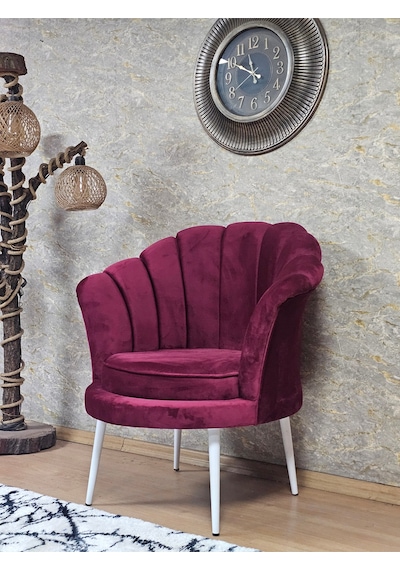 Zafir Tekli İstiridye Beyaz Boyalı Sivriltme Ayak Çay Seti Koltuk Tekli Berjer , Balkon, Salon, Ofis Bordo