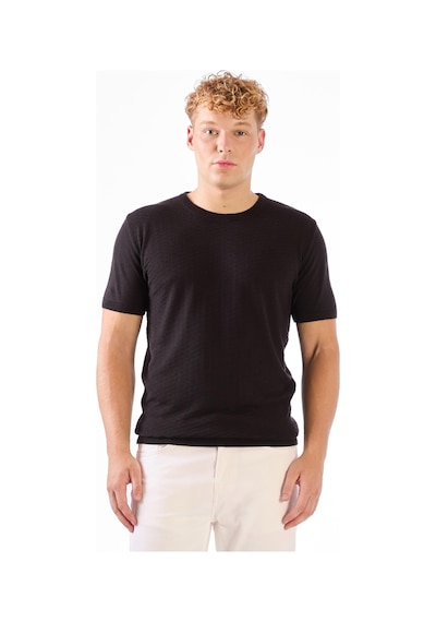 Dufy Siyah O Yaka Düz Renk Kısa Kollu Slim Fit Triko Tshirt Siyah