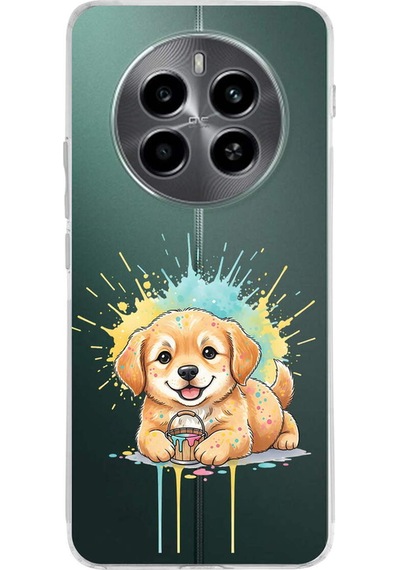 Realme 12 4g İle Uyumlu Splash Köpek Tasarımlı Şeffaf Silikon Kılıf Şeffaf