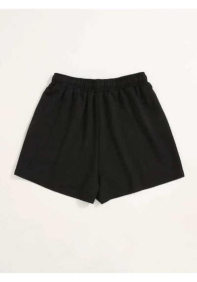 Letter Graphic Drawstring Şort Siyah