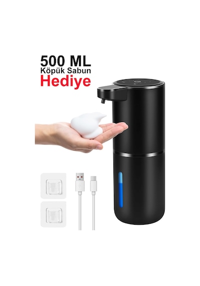 Greentech Sensörlü Usb Şarjlı Köpük Sabunluk / Gt-sd03s Siyah