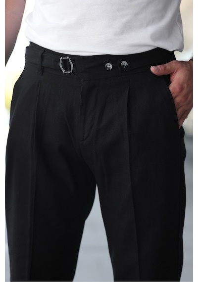 Tasarım İtalyan Model Keten Pantolon Siyah