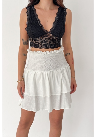 Kadın Katlı Smock Bel Mini Short Etek Summer Layers Beyaz