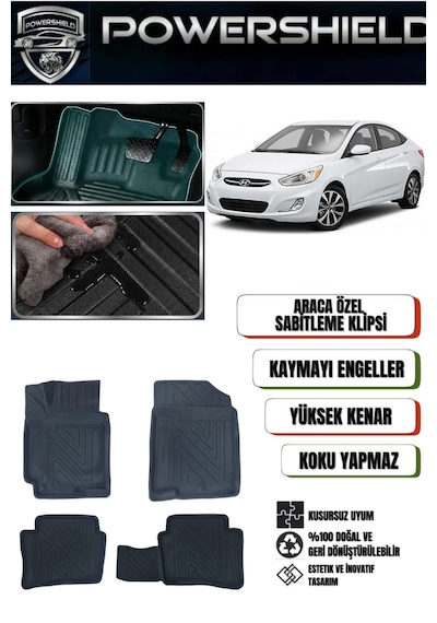 Powershıeld Hyundai Accent Blue 2011-2018 Uyumlu Araca Özel Premium 5d Havuzlu Oto Paspas Takımı