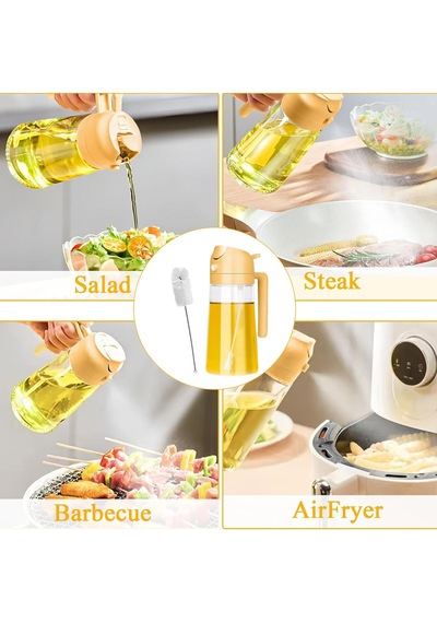 Yemek Pişirmek İçin Yağ Şişesi, 470 Ml Yağ Püskürtme Şişesi, 2'si 1 Arada Dağıtıcı Şişe, Cam Pişirme Ş