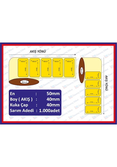 40X50 Eczane İlaç Tarif Etiketi Sarı Zemin 40 x 50 MM 1 Rulo 1000'li Sarım Eko Termal
