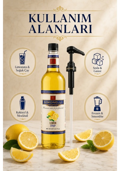 Simonelli Limon Kahve Şurubu 700 ML İçecek ve Kokteyl Şurubu + Pompa