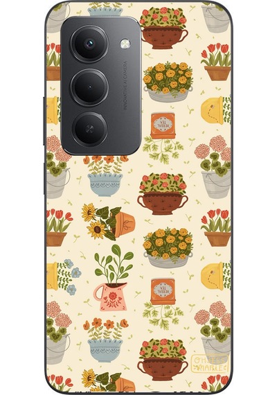 Redmi 15 Uyumlu Çiçekler Ve Saksılar Baskılı Silikon Kılıf Renkli