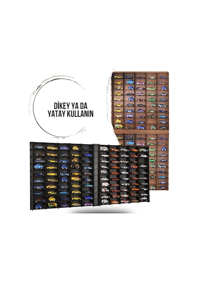1/64 Ölçek Oyuncak Hobi Koleksiyon 100 Araçlık Set Model Oyuncak Araba Rafı-ceviz Çok Renkli