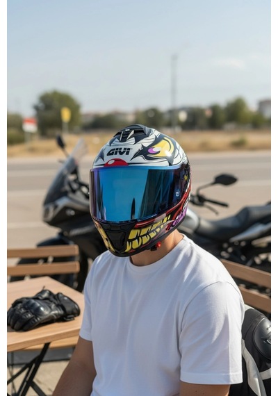 Gıvı 50.x Joke  1 Renkli 1 Şeffaf Vizörlü Motosiklet Kask Lacivert Vizör + Şeffaf