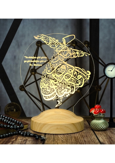 Semazen 3D Led Lamba, Mevlana Sözleri Semazen Hediye Gece Lambası