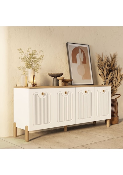 1740 Napoli 180 Cm Membran Mdf Kapaklı Bohem Konsol Sepet - Beyaz Beyaz - Meşe