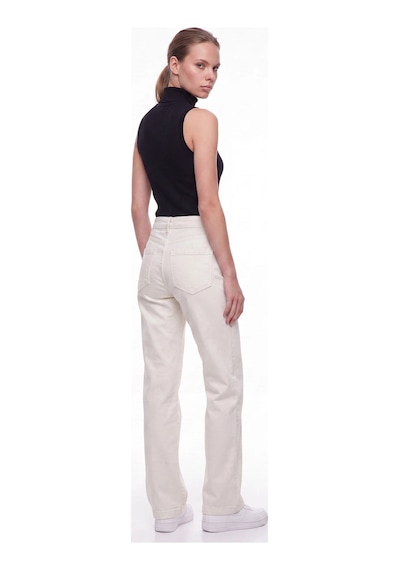 CEMO Kadın Yüksek Bel Dikiş Detaylı Straight Jean Pantolon Beyaz