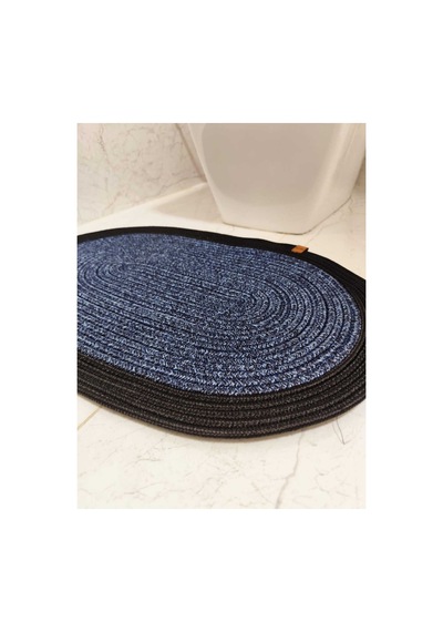 Jüt Hasır Tek Li,banyo Paspası,bohem Tarzı Banyo Takımı, Paspas/40x60 Kırçılmavi Siyah Kırçılmavi Siyah
