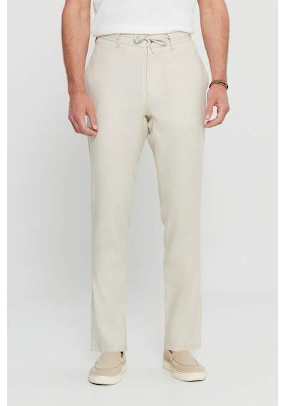 AC&Co / Altınyıldız Classics Erkek Bej Slim Fit Dar Kesim Beli Bağlamalı Yan Cepli Balıksırtı Desenli Pantolon Bej