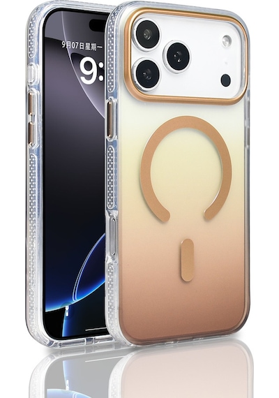 Apple Uyumlu iPhone 17 Pro Max Kılıf M-safe Şarj Özellikli Transparan Renk Geçişli Zore Toros Kapak Gold