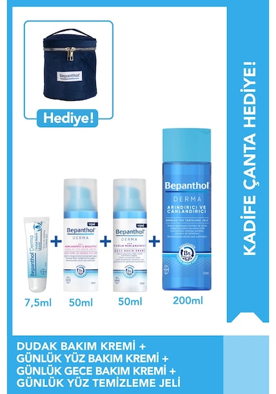 Bepanthol Gece & Gündüz & Dudak Yüz Bakım Ve Temizleme Seti + Kadife Çanta Hediye