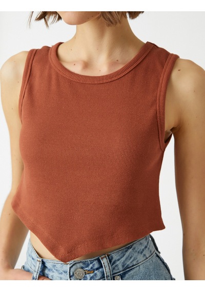 Koton Crop Atlet V Kesim Pamuklu Kahverengi 2sal30071ık Kahve
