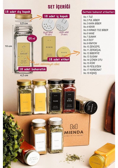 18'li Baharatlık Seti, 120 Ml, Gold Kapak Ve Etiketli Standsız Takım Diğer