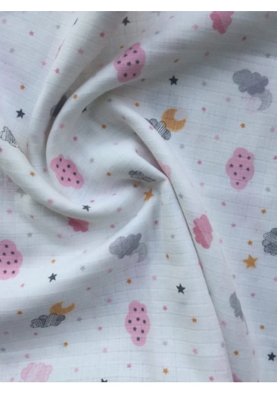 Müslin Örtü 100x120 3 Adet Ağız Bezi Hediyeli Gri - Pembe