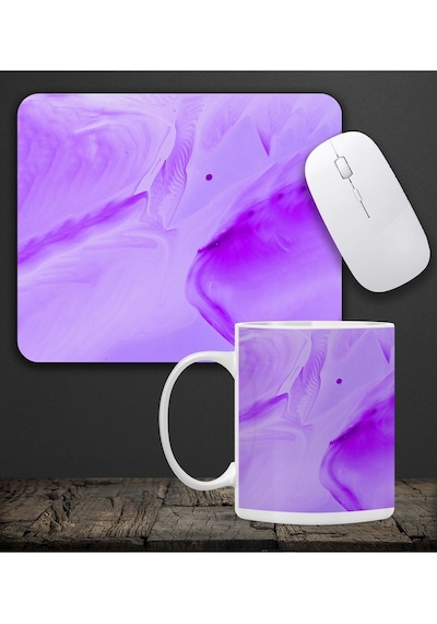Baskılı Kupa & Mor Renk Dalga Geçişli Mouse Pad 23x19cm Fare Altlığı Kaydırmaz Taban De594 Ofis Hedi Mousepad
