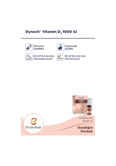 Vitamin D3 1000 Iu 25mcg 20 Ml Sprey - Bağışıklık & Kas & Kemik - D3 Vitamini 4 Paketi