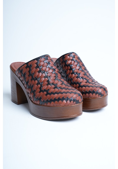 Analin Shoes Kadın Hakiki Deri Platform Topuklu Örgülü Terlik Siyah