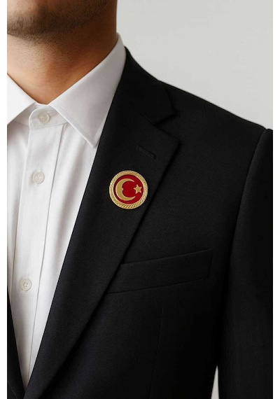 Ay Yıldız Atatürk Silüeti Gold Rozet Gri