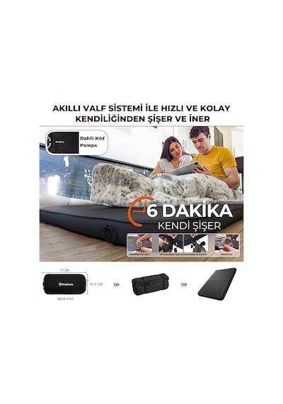 Kingcamp Premium Double Çift Kişilik Şişme Mat R-değeri 7.5 Siyah