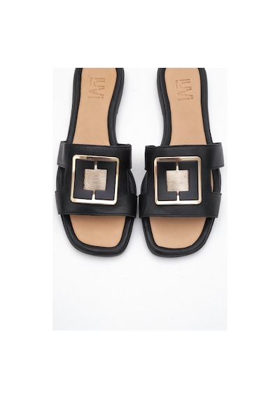 Luvishoes Luvi Shoes Millie Siyah Hakiki Deri Tokalı Kadın Terlik Siyah