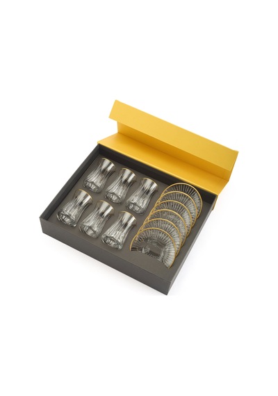 Alizee Cam Kesme Gold Rimli 12 Parça Çay Bardağı Seti - Şeffaf - 170 Ml Renkli