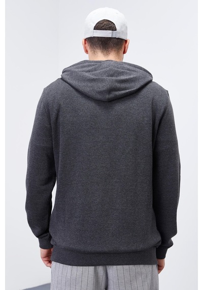 Tommy Life Antrasit Melanj Kanguru Cep Standart Kalıp Kapüşonlu Erkek Sweatshirt - 87872 Antrasit Melanj