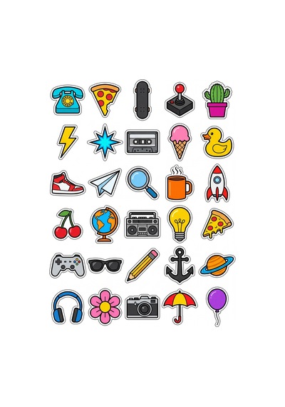 30 Adet Canlı Pop Art İkon Sticker Seti - Laptop Telefon Defter İçin Estetik Paket Çok Renkli