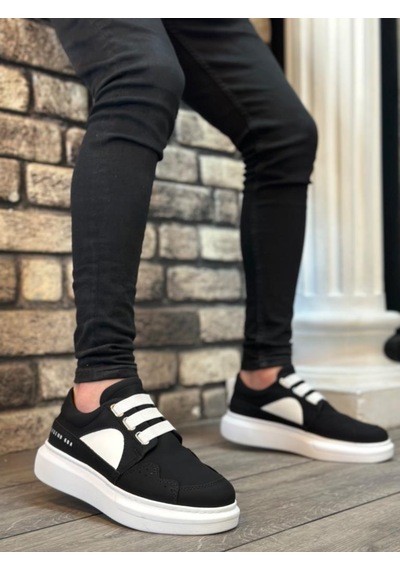 Ba0302 Boa Kalın Taban Bağcıksız Tarz Casual Siyah Beyaz Erkek Ayakkabı