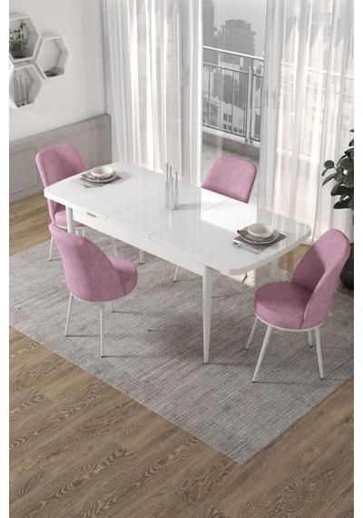Canisa Concept Kor Serisi 70x114 Açılabilir Mutfak Masa Takımı Beyaz Masa 4 Pembe Sandalye Masa Beyaz Sandalyeler Pembe Canisa Concept Kor Serisi 70x114 Açılabilir Mutfak Masa Takımı Beyaz Masa 4 Pembe Sandalye Masa Beyaz Sandalyeler Pembe