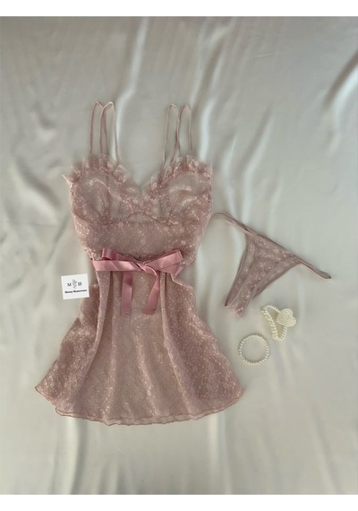 Mh Moony Homewears 2'li Scarlet Pudra Gecelik İç Giyim Seti Pudra